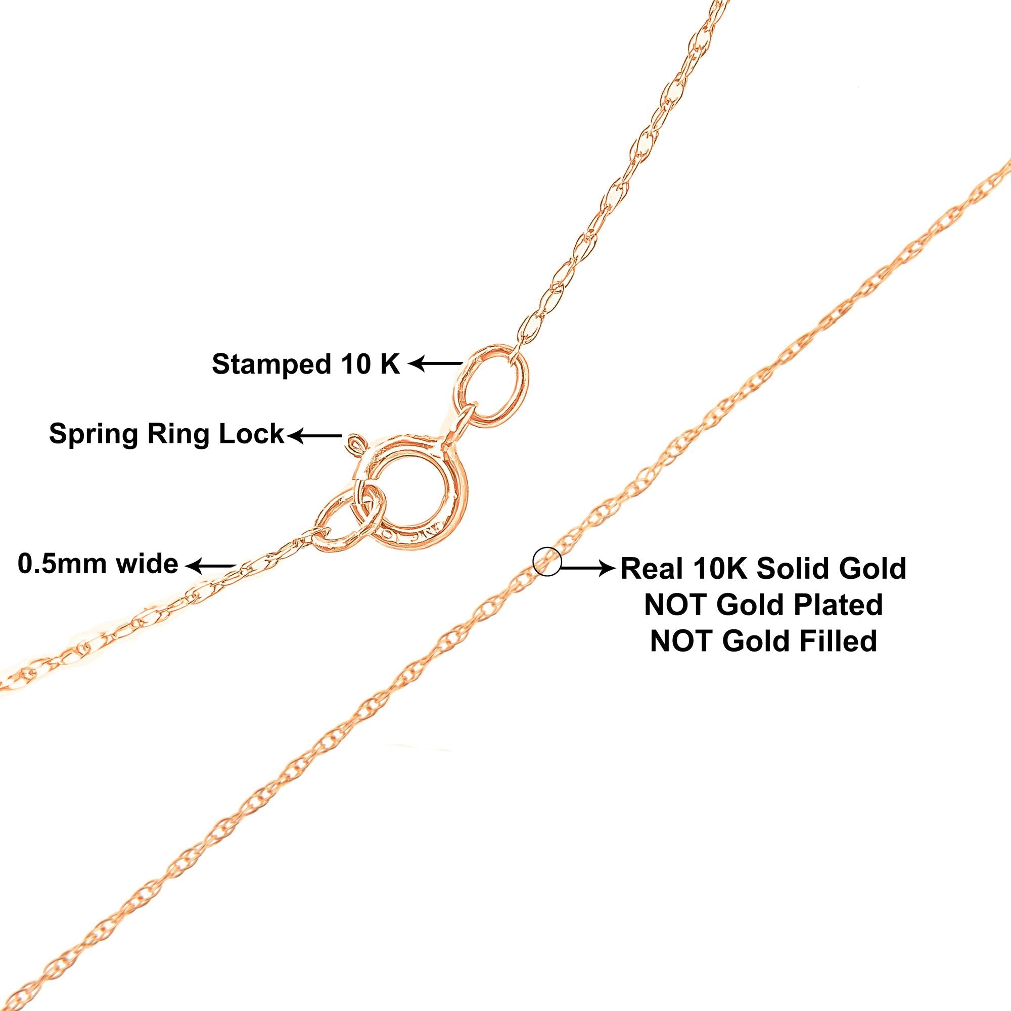 10K Gold 0.5mm Slender Fine Rope Chain Necklace 18 Inch-3