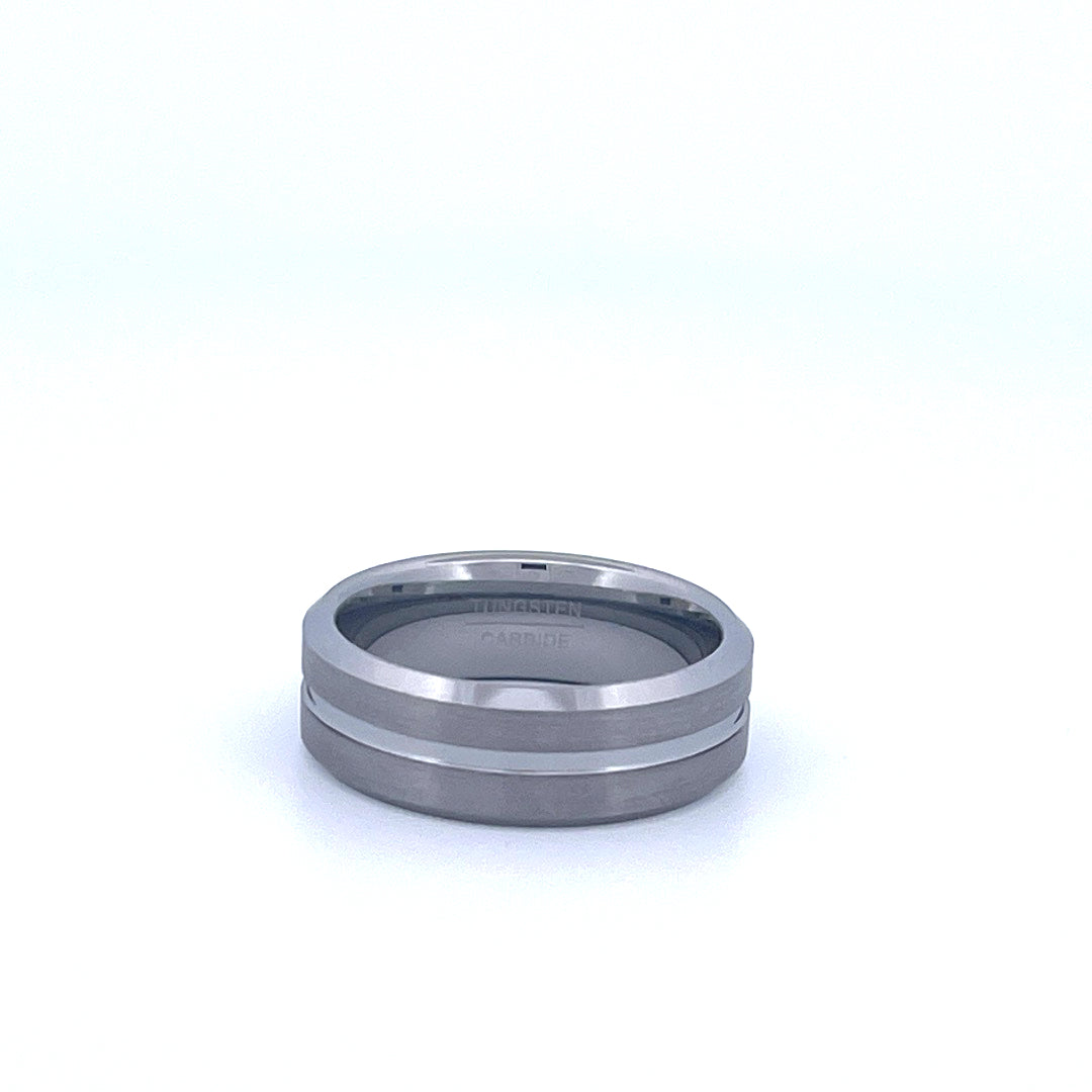 Tungsten Carbide Ring with Dual Grey Bands Durable Comfort Fit-0