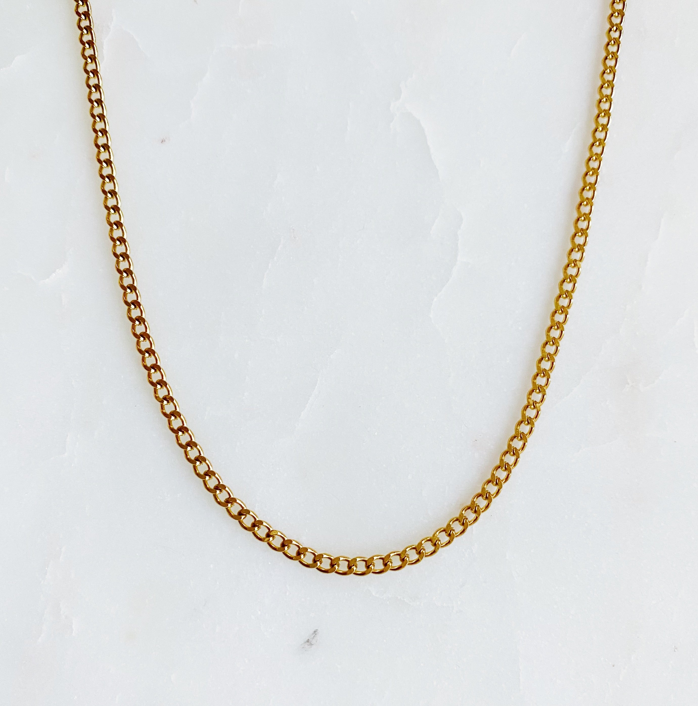 18K Gold Plated Cuban Chain Necklace Stainless Steel Tarnish Resistant