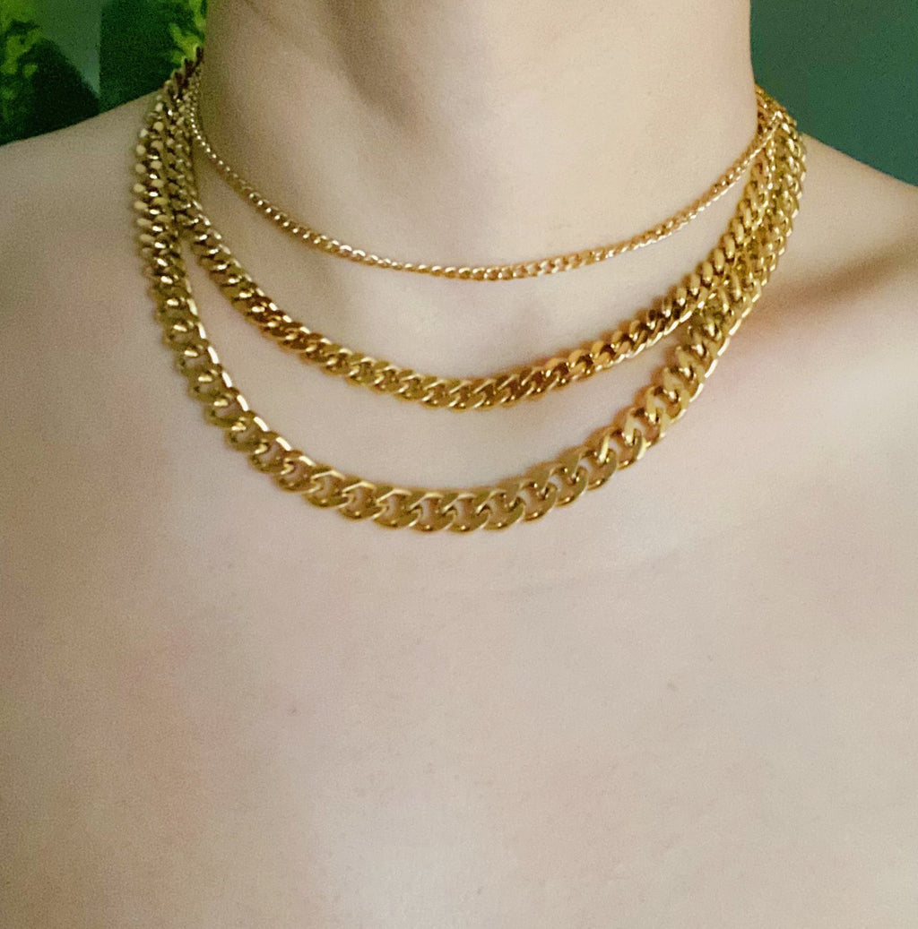 18K Gold Plated Cuban Chain Necklace Stainless Steel Tarnish Resistant