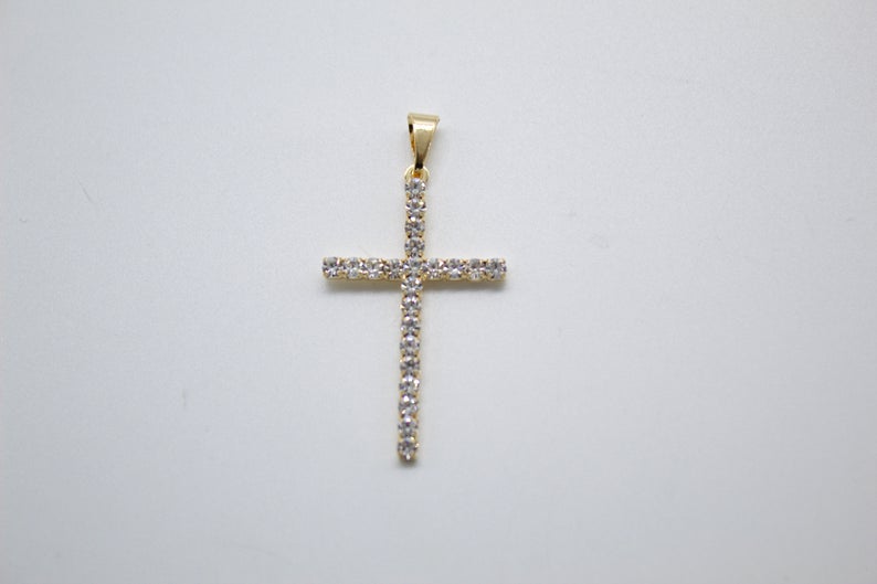 CZ 18K Gold Filled Cross Pendant Medium Small Tiny Sizes Gold Jewelry-0