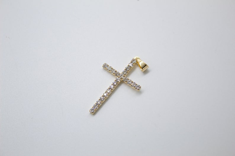 CZ 18K Gold Filled Cross Pendant Medium Small Tiny Sizes Gold Jewelry-1