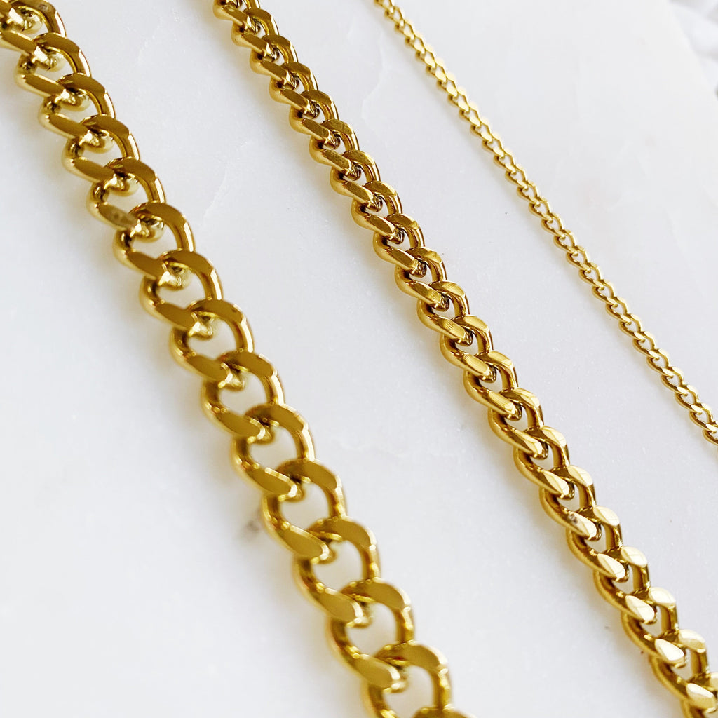 18K Gold Plated Cuban Chain Necklace Stainless Steel Tarnish Resistant