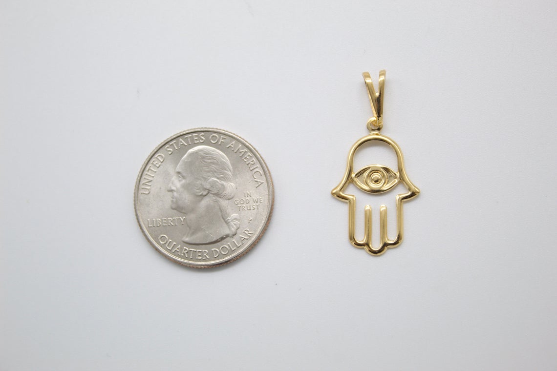 18K Gold Filled Hamsa Hand Evil Eye Pendant Charm for Luck and Health-2