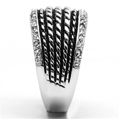 3W065 - Rhodium Brass Ring with AAA Grade CZ  in Clear-3