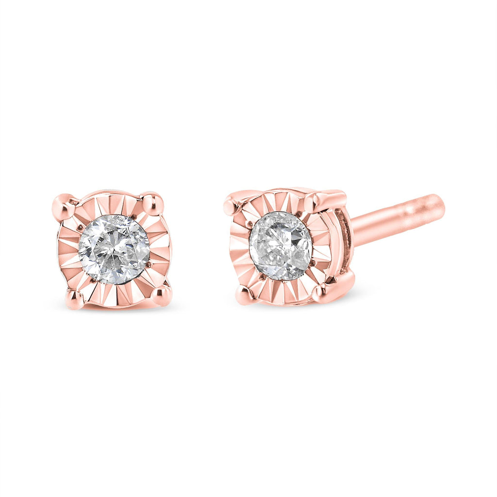 925 Sterling Silver Miracle-Set Round Brilliant Diamond Stud Earrings-4