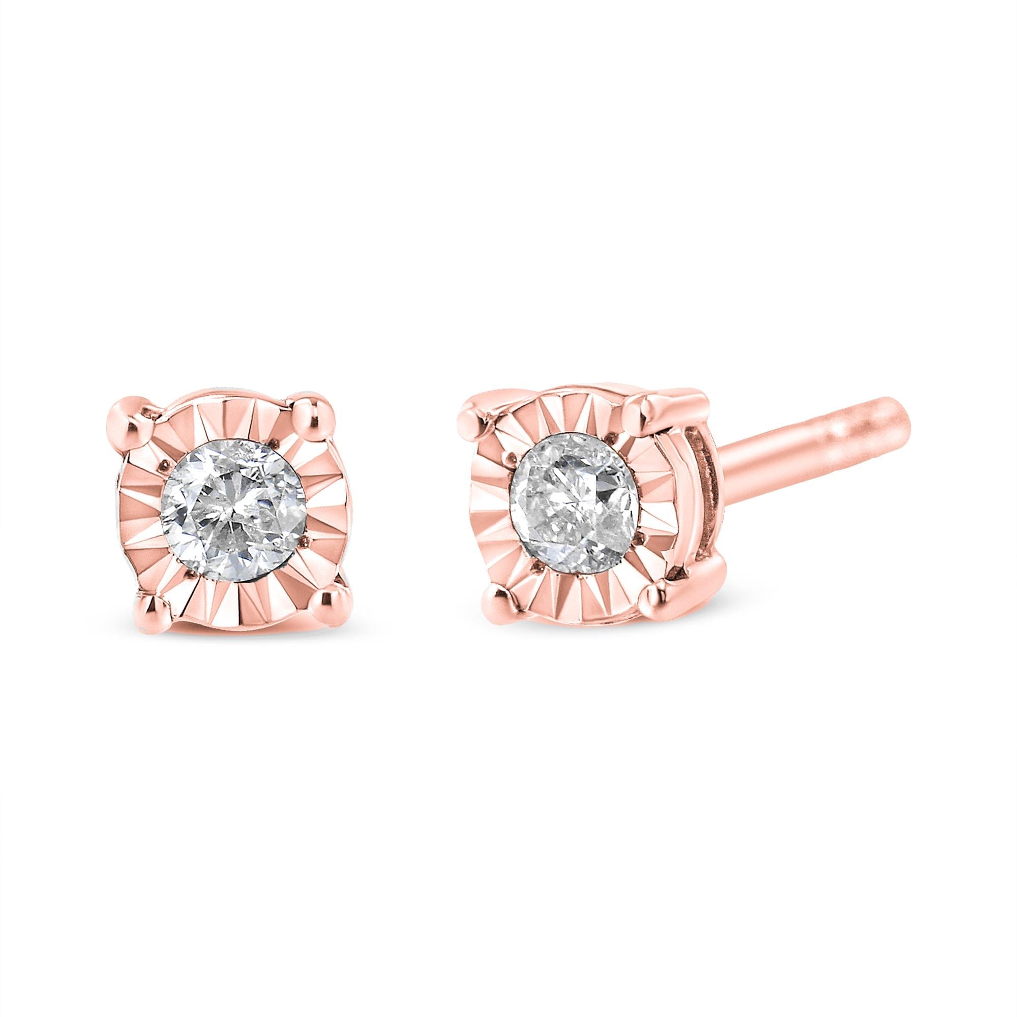 925 Sterling Silver Miracle-Set Round Brilliant Diamond Stud Earrings-4