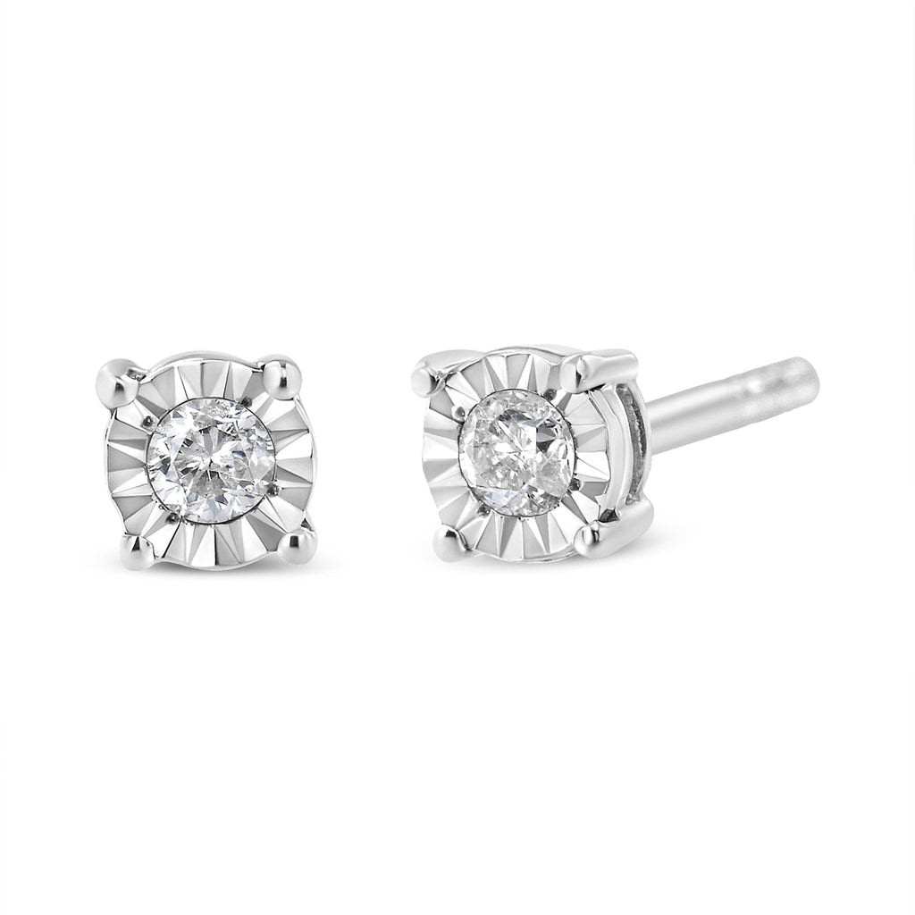 925 Sterling Silver Miracle-Set Round Brilliant Diamond Stud Earrings-3