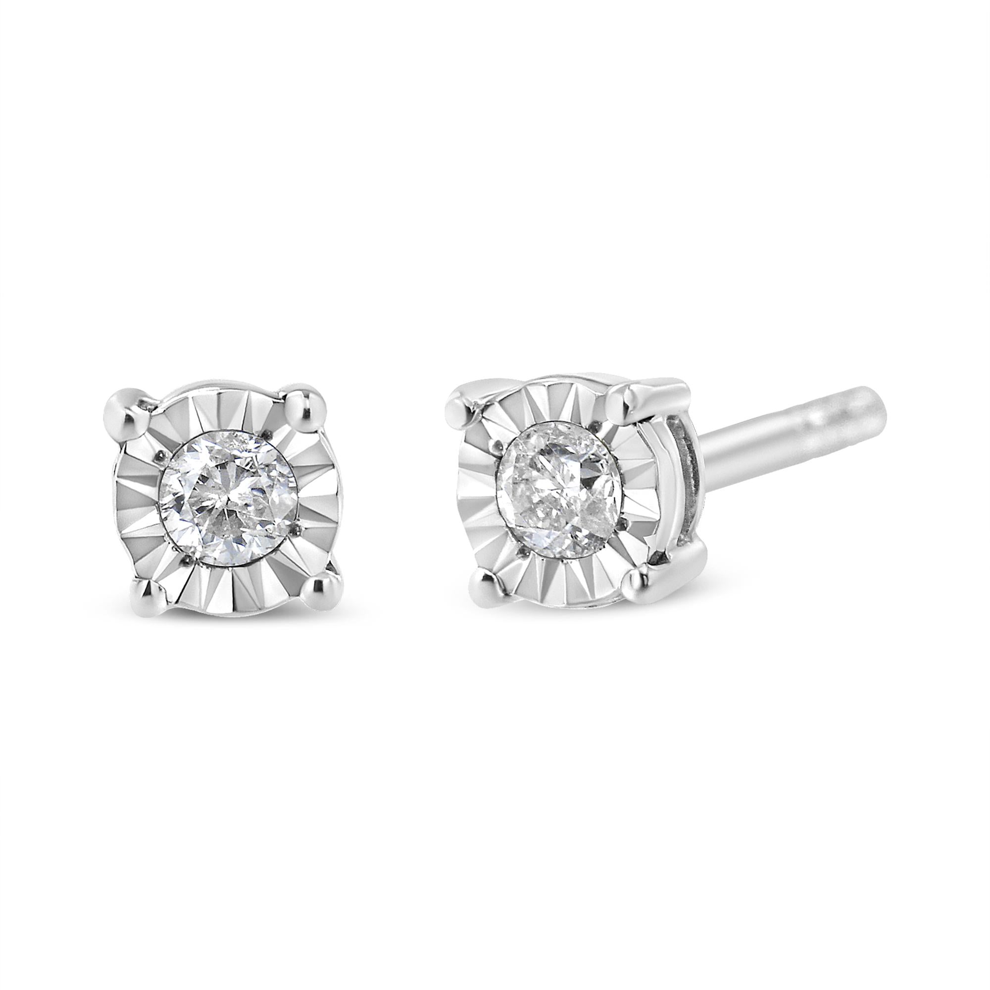 925 Sterling Silver Miracle-Set Round Brilliant Diamond Stud Earrings-3