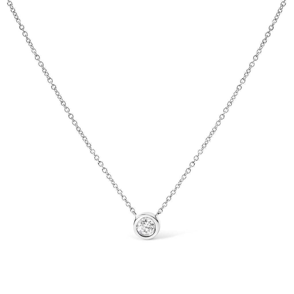 14K Gold Lab Grown Diamond Solitaire Bezel Pendant Necklace 16-18"-1