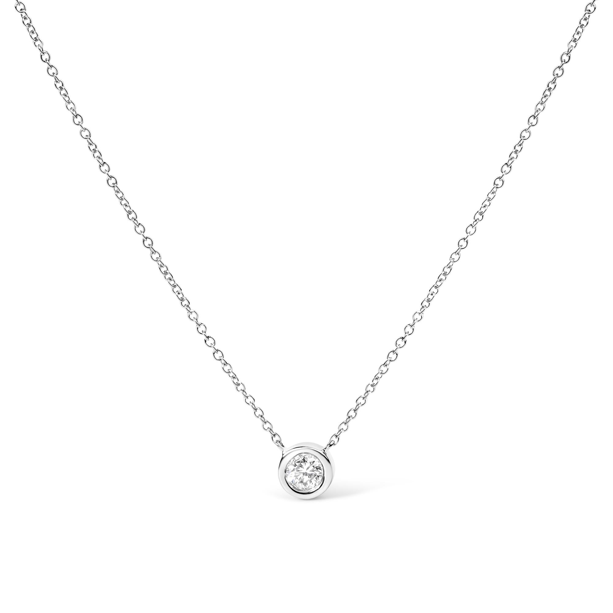 14K Gold Lab Grown Diamond Solitaire Bezel Pendant Necklace 16-18"-1