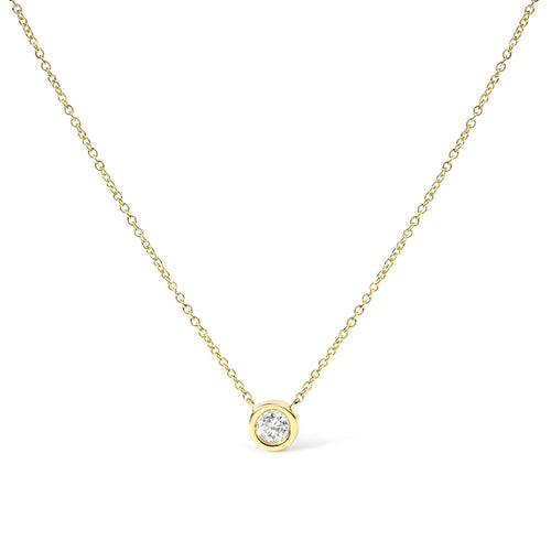 14K Gold Lab Grown Diamond Solitaire Bezel Pendant Necklace 16-18"-0
