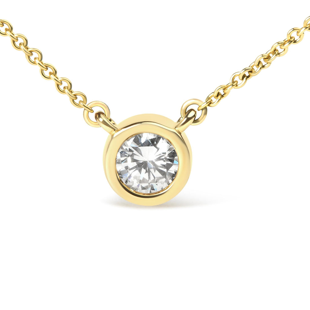 14K Gold Lab Grown Diamond Solitaire Bezel Pendant Necklace 16-18"-4