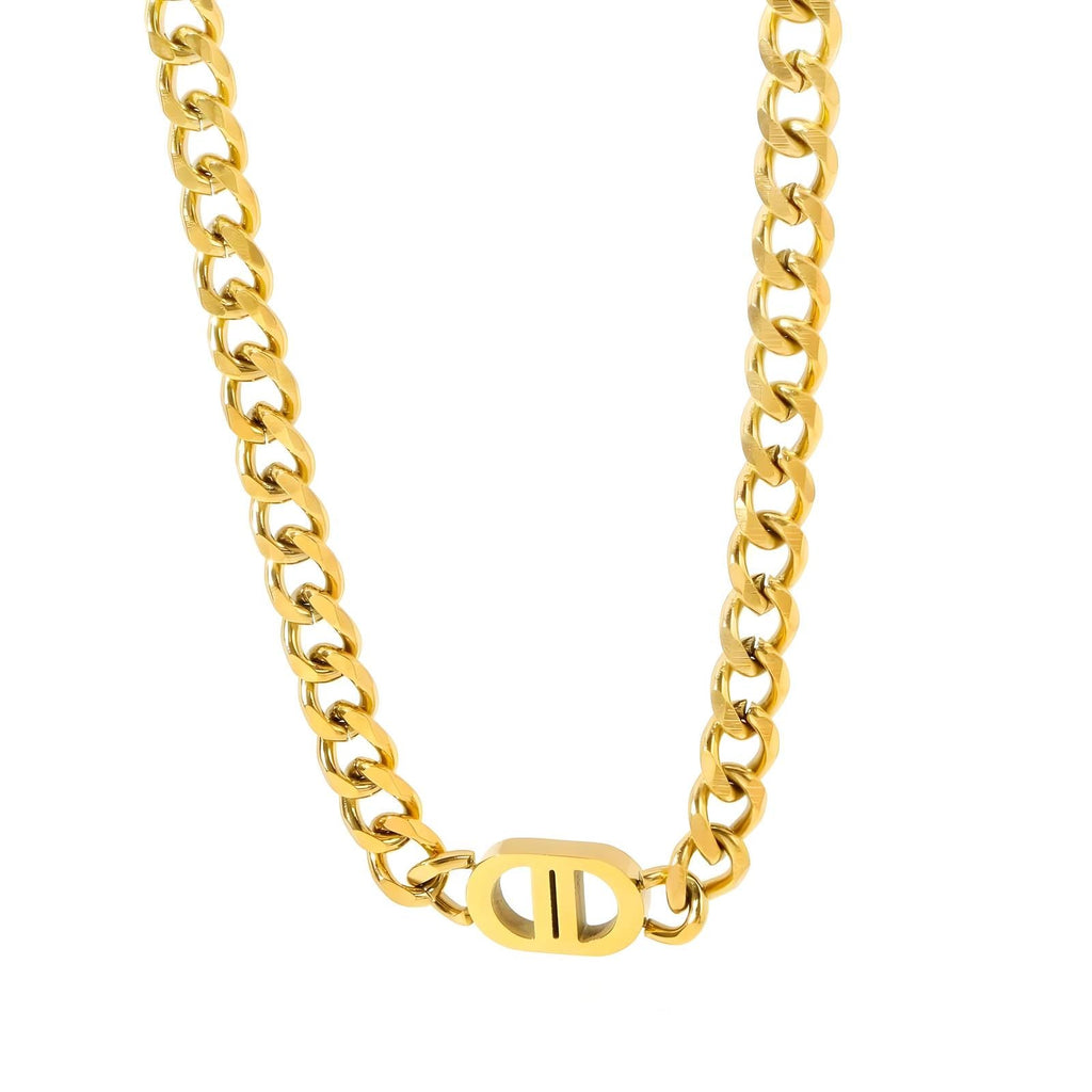 18K Gold Plated Signature Link Chain Necklace Chunky Curb Jewelry