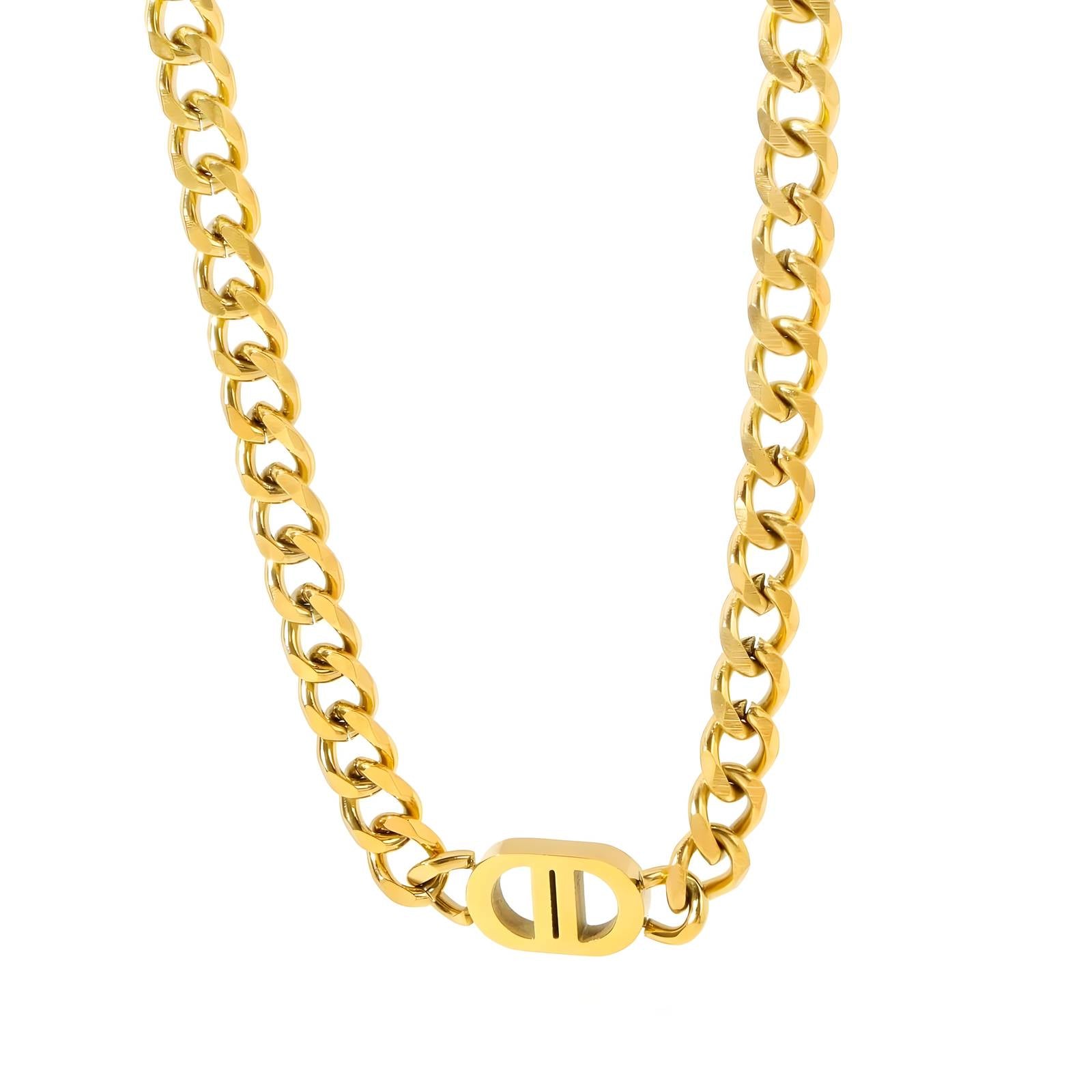 18K Gold Plated Signature Link Chain Necklace Chunky Curb Jewelry