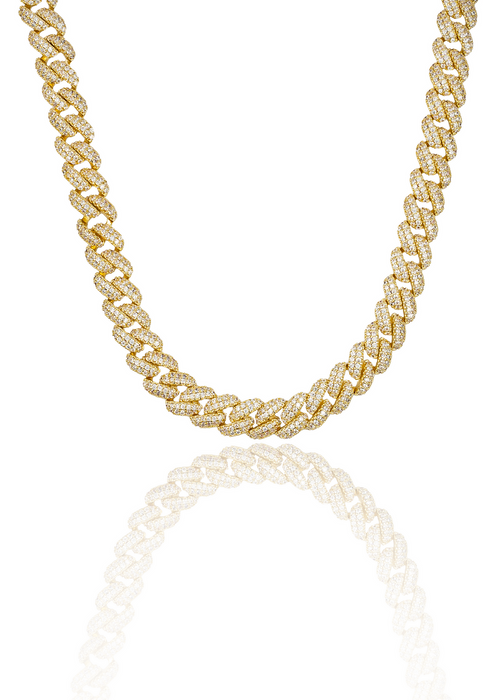 10mm Cuban Curb Chain with CZ Stones 18K Gold Filled Necklace-0