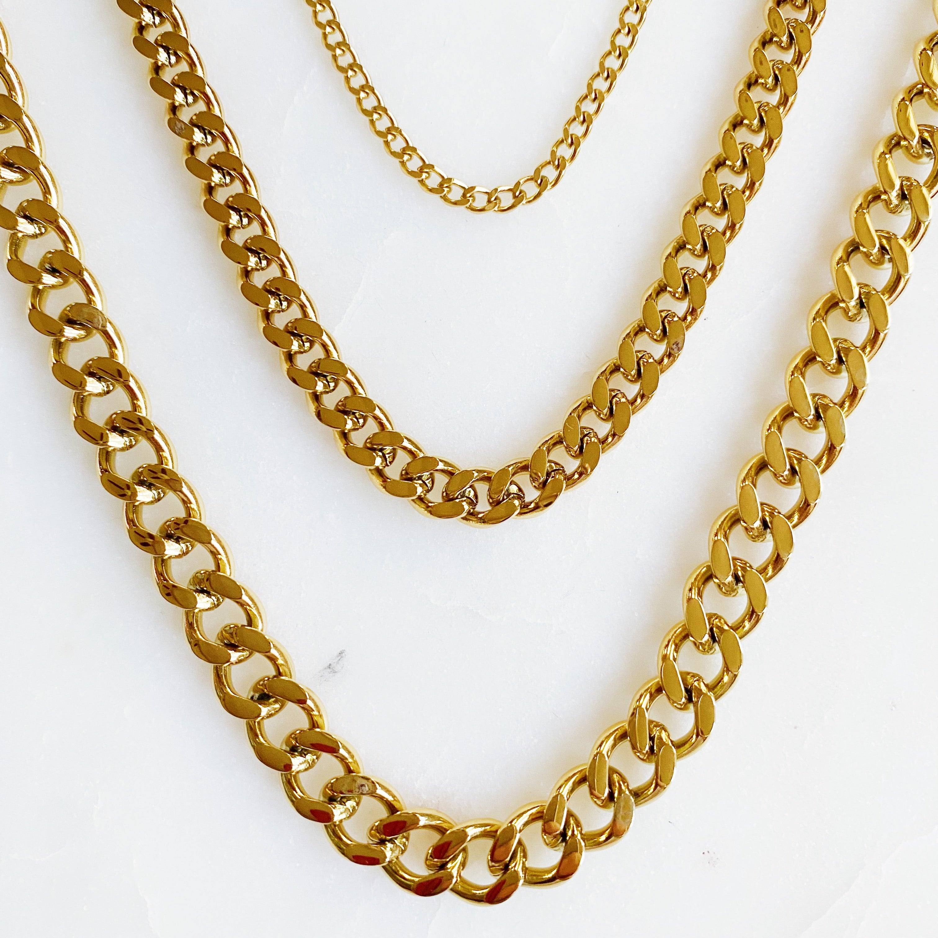 18K Gold Plated Cuban Chain Necklace Stainless Steel Tarnish Resistant