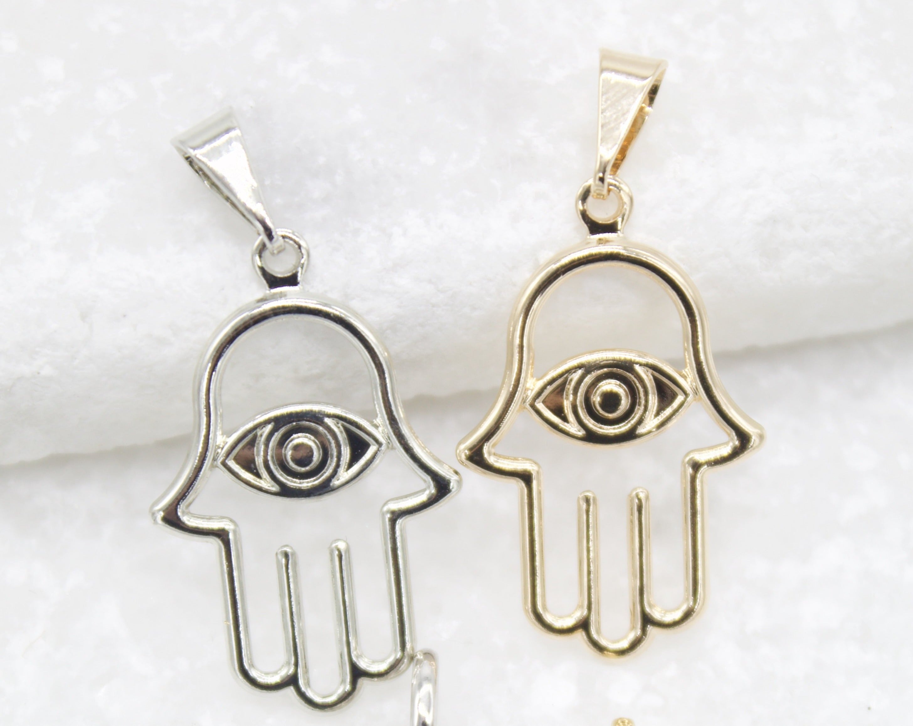 18K Gold Filled Hamsa Hand Evil Eye Pendant Charm for Luck and Health-0