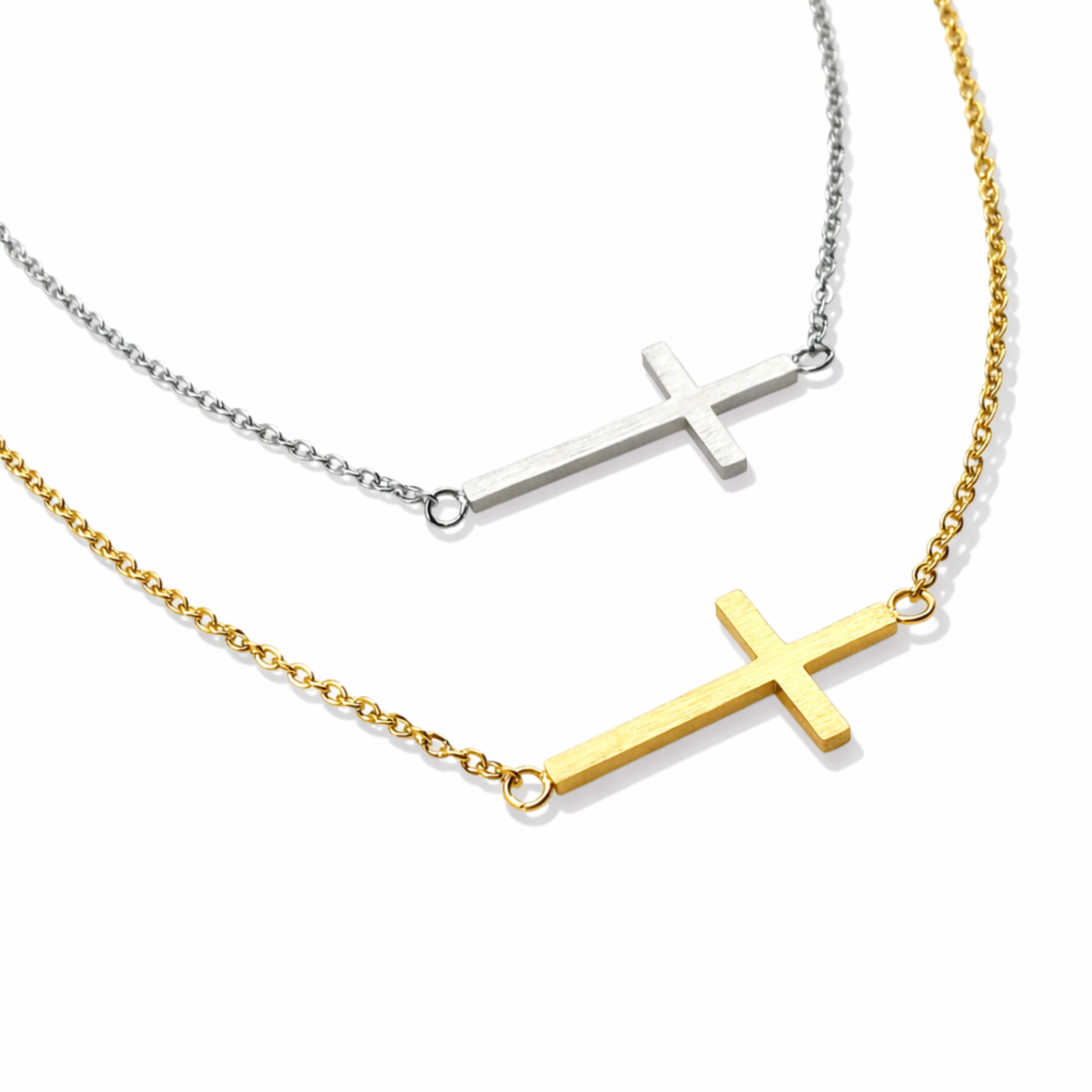 Kayla Side Hanging Cross Necklace 18K Gold Plated Stainless Steel-0