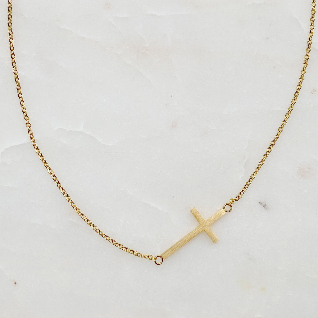 Kayla Side Hanging Cross Necklace 18K Gold Plated Stainless Steel-2