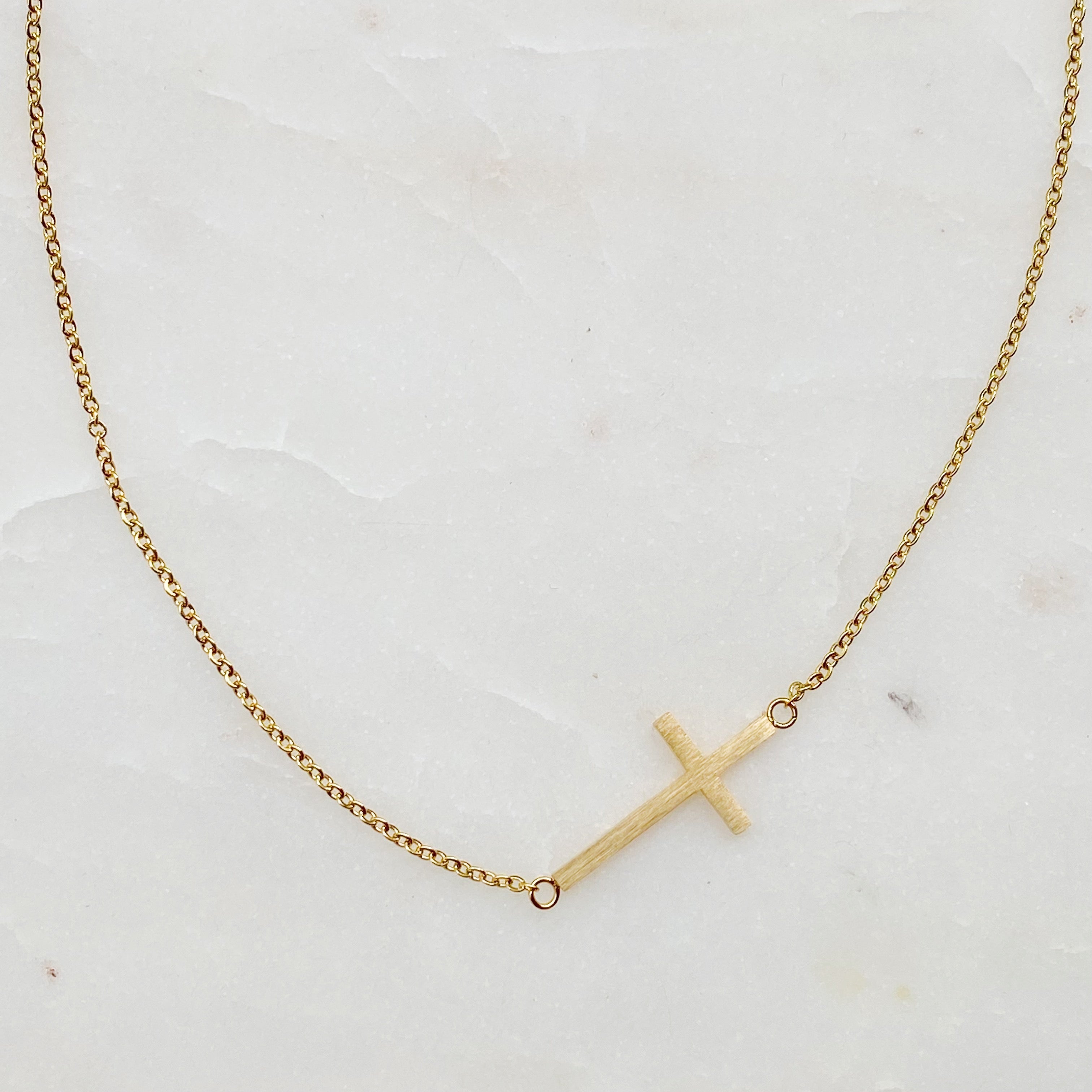 Kayla Side Hanging Cross Necklace 18K Gold Plated Stainless Steel-2