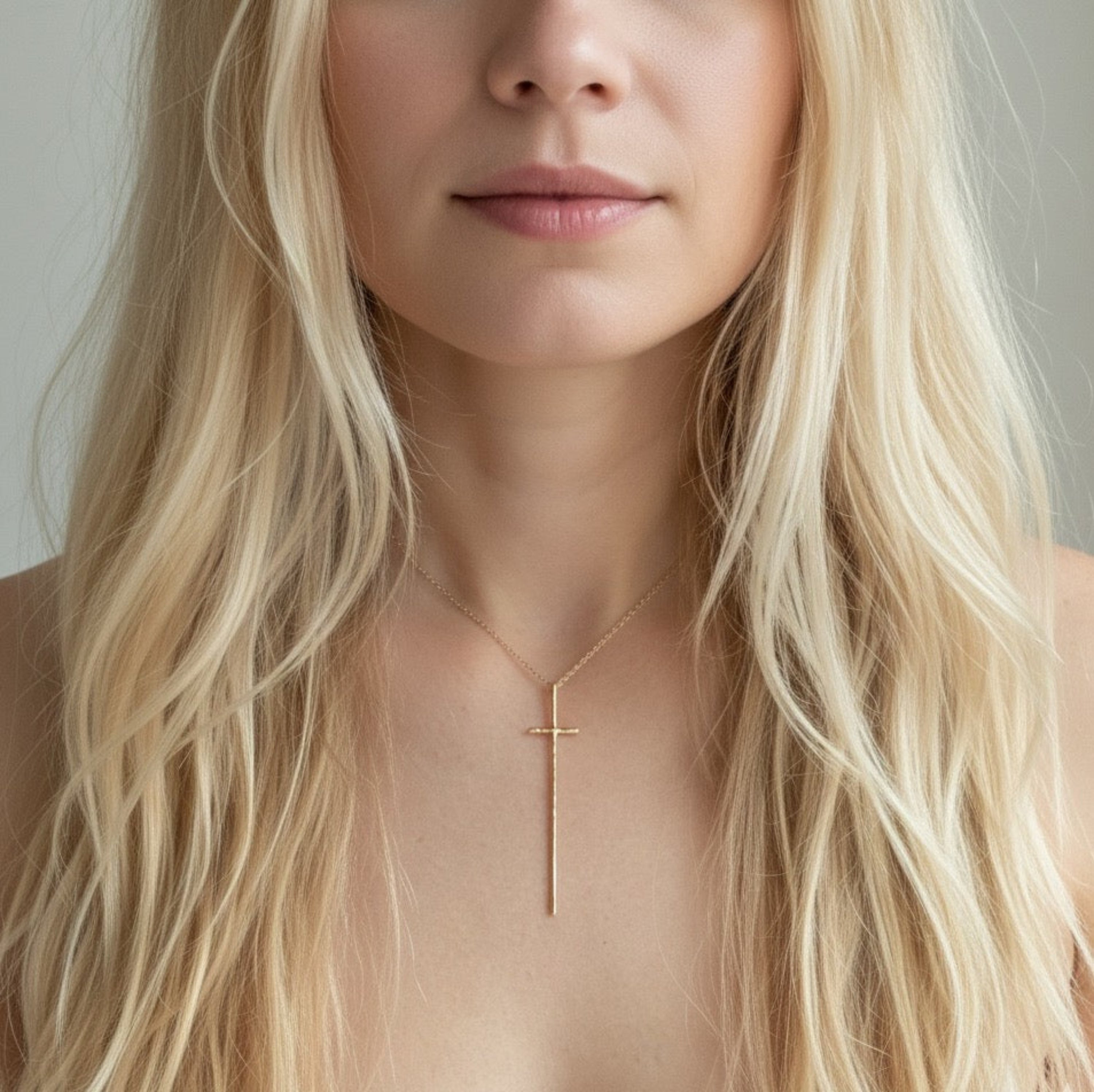 Minimal Vertical Cross Necklace 18K Gold Plated Hypoallergenic Jewelry