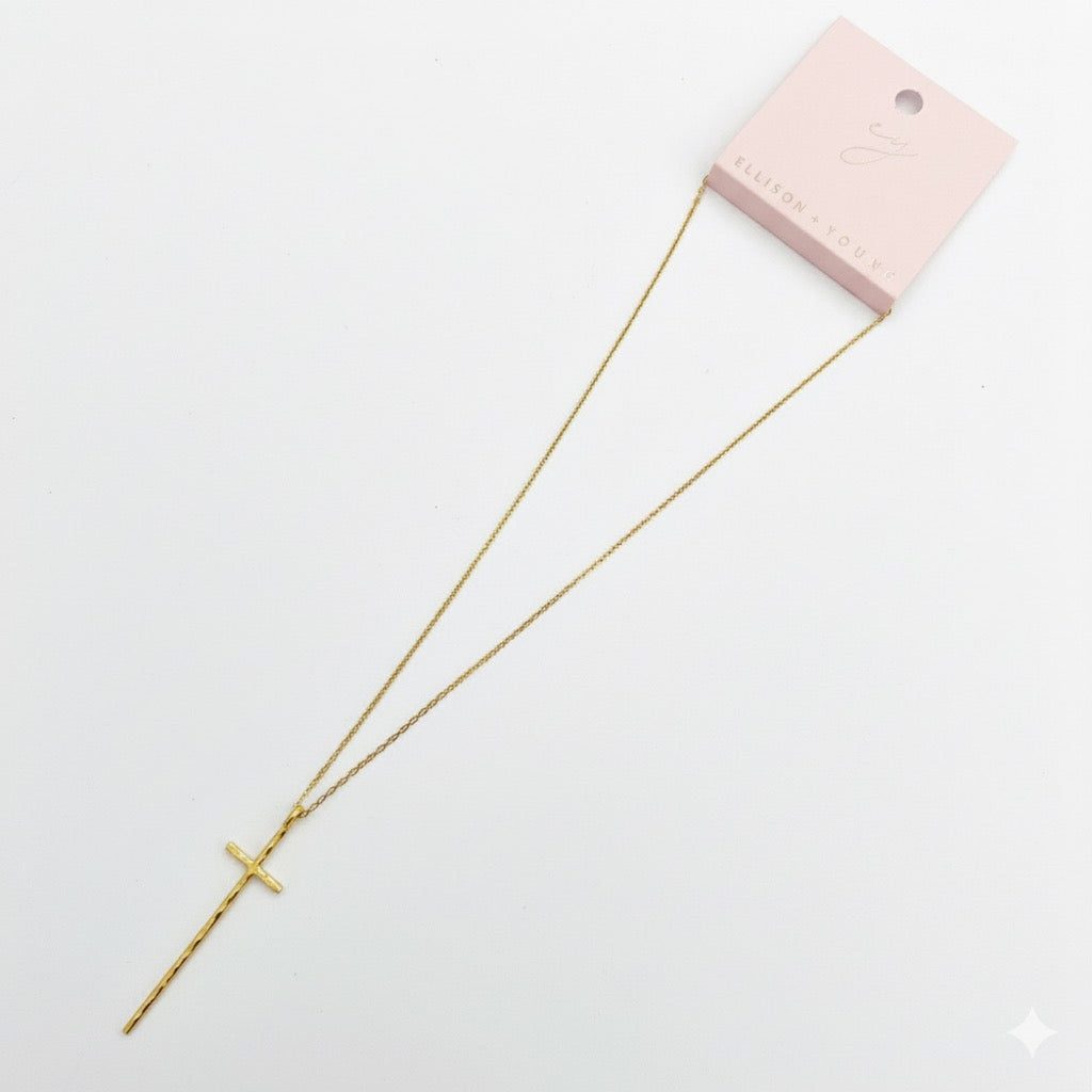 Minimal Vertical Cross Necklace 18K Gold Plated Hypoallergenic Jewelry