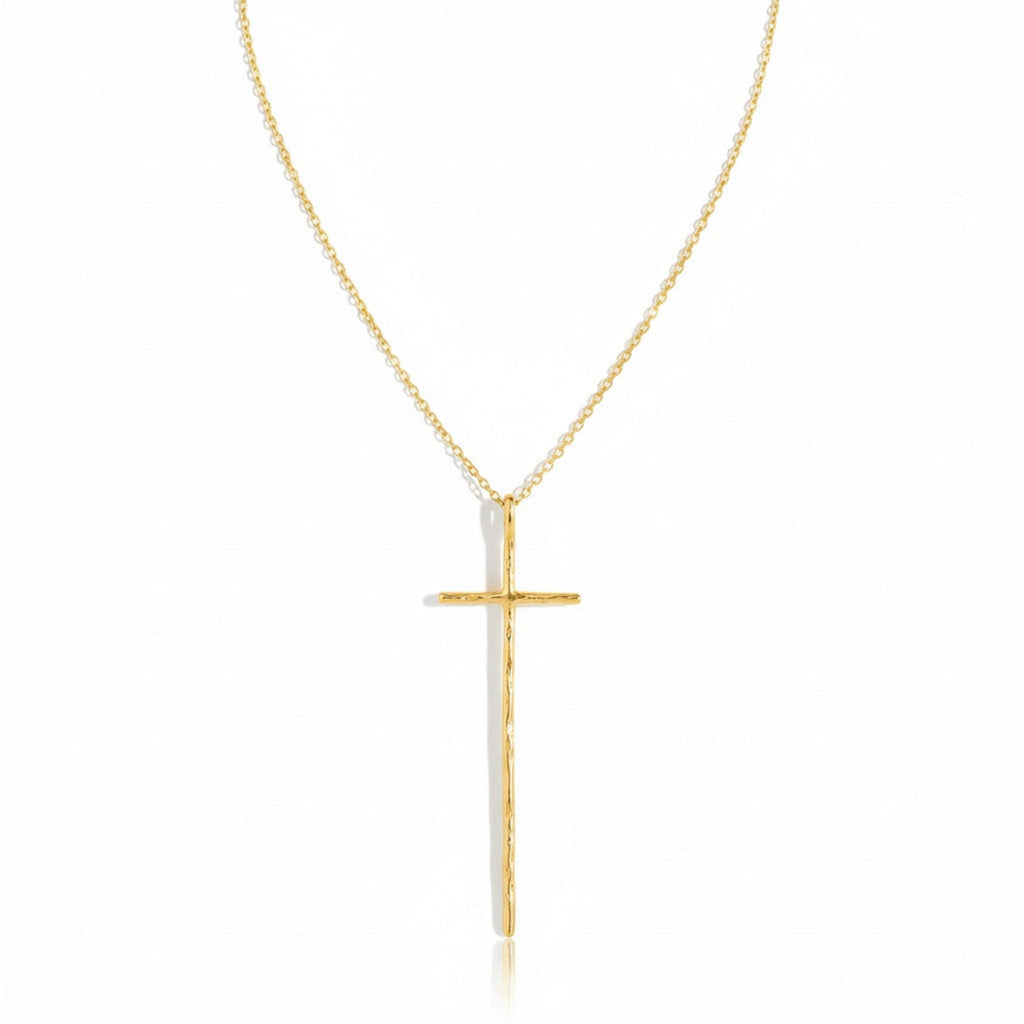 Minimal Vertical Cross Necklace 18K Gold Plated Hypoallergenic Jewelry