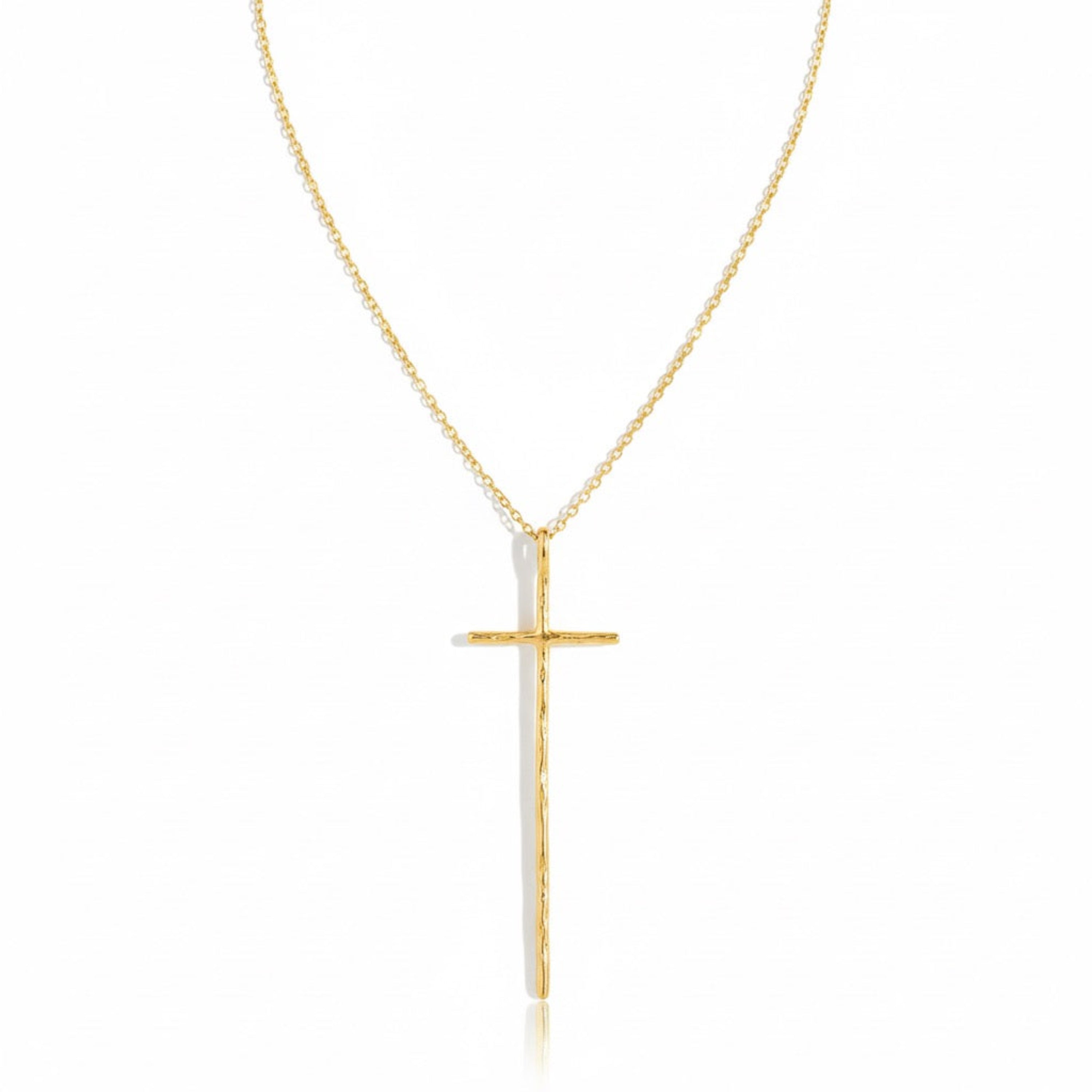 Minimal Vertical Cross Necklace 18K Gold Plated Hypoallergenic Jewelry