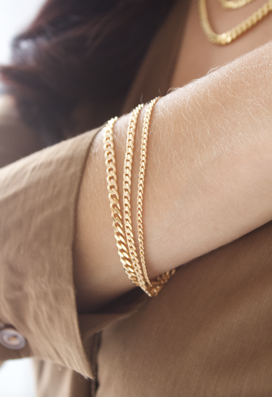 18K Gold Filled Triple Cuban Chain Bracelet 7 Inch Extender-1
