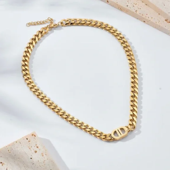 18K Gold Plated Signature Link Chain Necklace Chunky Curb Jewelry