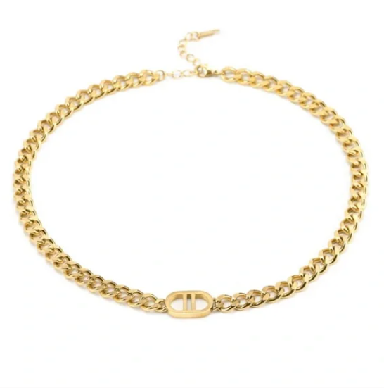 18K Gold Plated Signature Link Chain Necklace Chunky Curb Jewelry