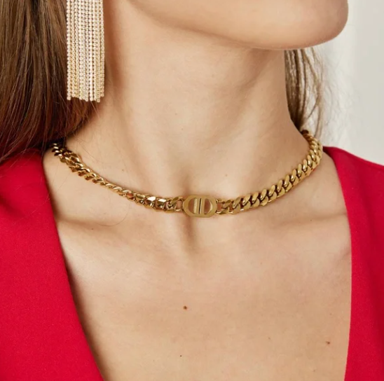 18K Gold Plated Signature Link Chain Necklace Chunky Curb Jewelry