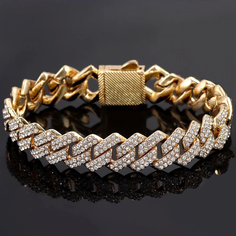 14MM Cuban Link Chain Bracelet Durable Polished Metal Men’s Jewelry-0