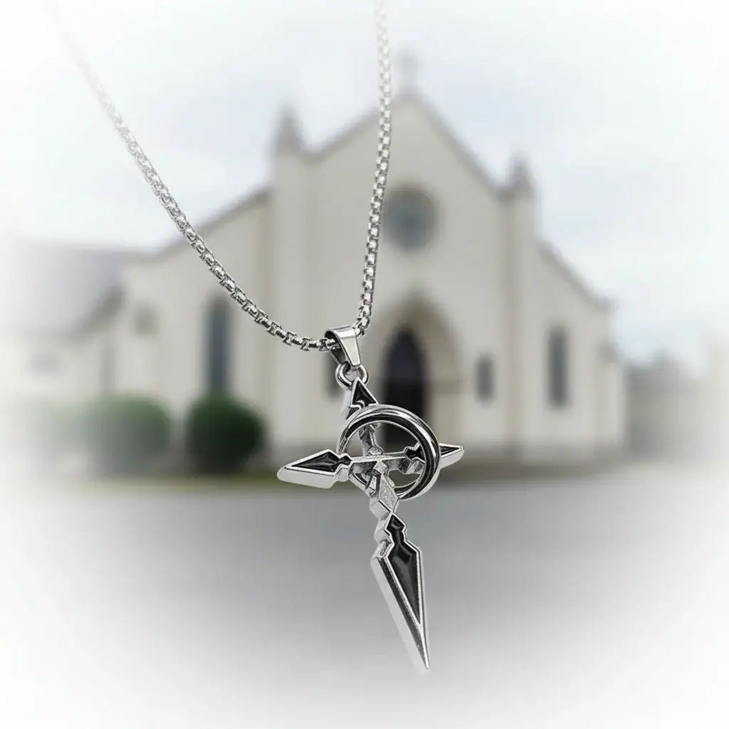Stainless Steel Cross Necklace Silver Plated Pendant Unisex Jewelry-0