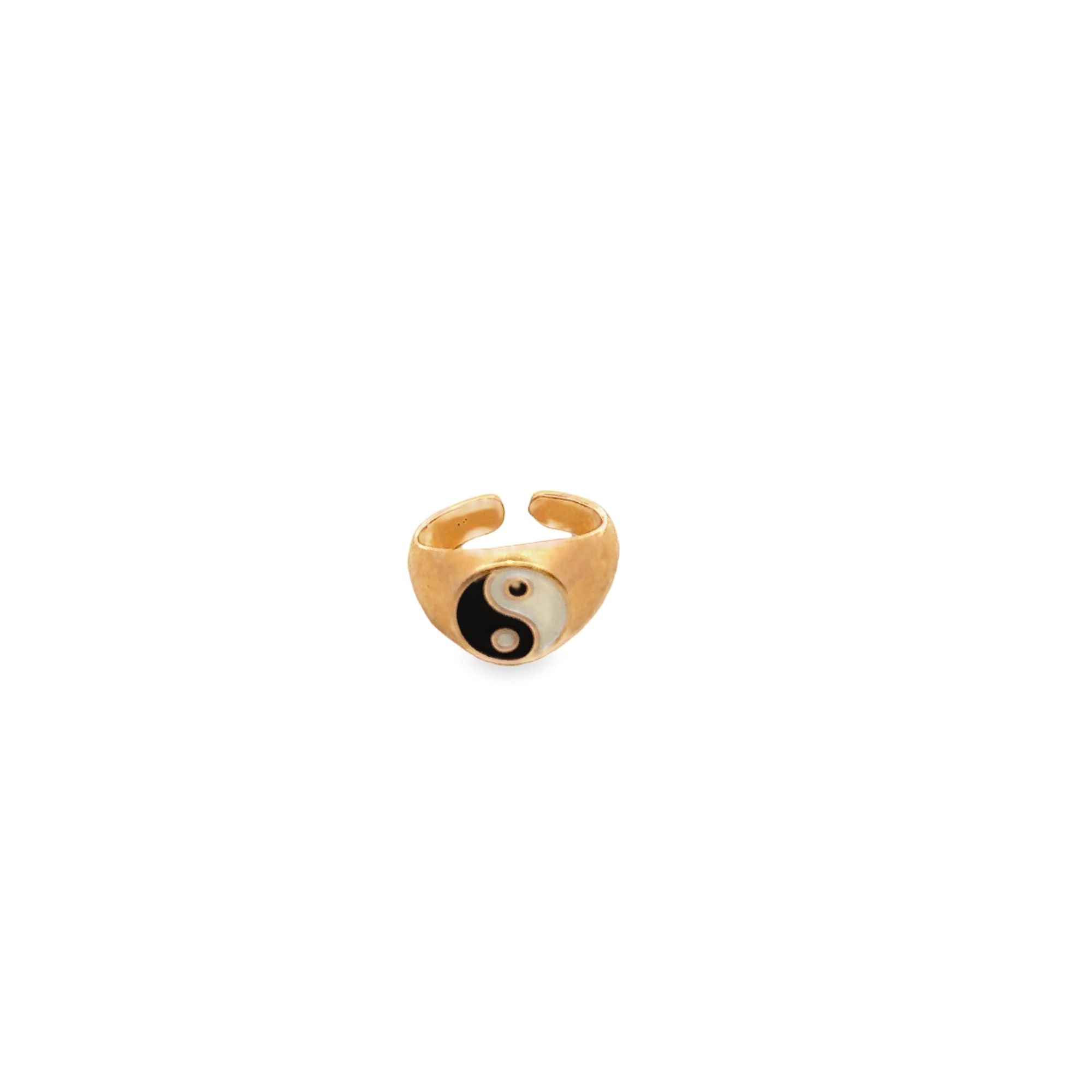 Adjustable Ying Yang Enamel Ring 18K Gold Filled Gold Rhodium-0