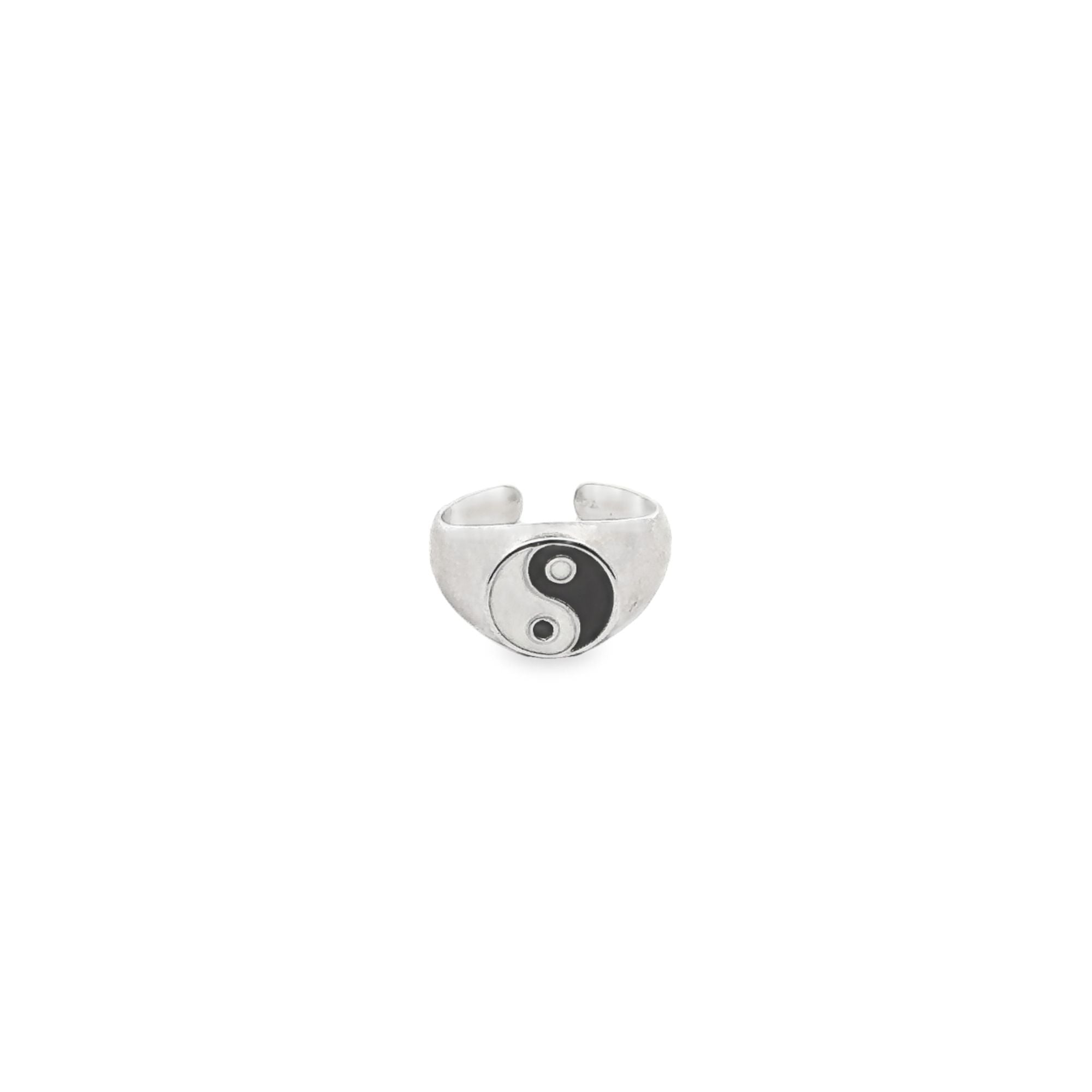 Adjustable Ying Yang Enamel Ring 18K Gold Filled Gold Rhodium-1
