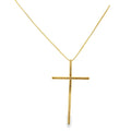 18K Gold Filled Slim Long Cross Necklace with CZ Stones 18 Inch