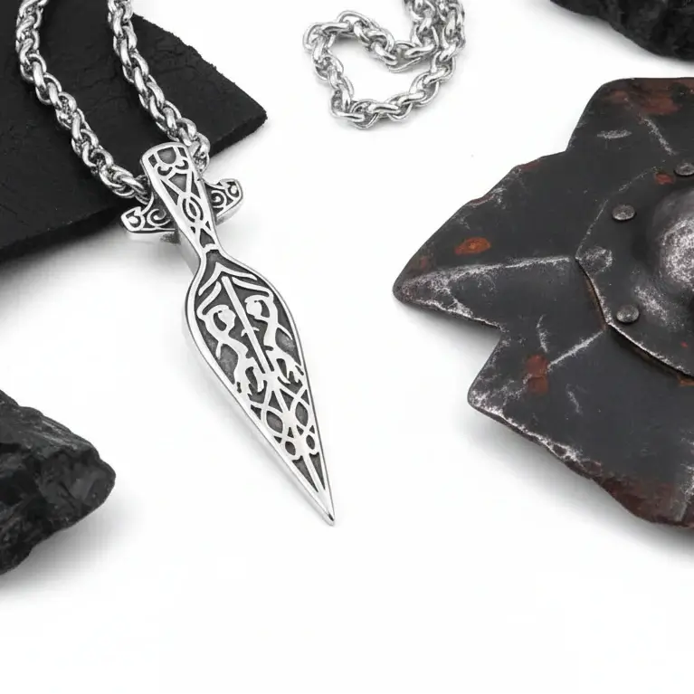 Viking Sword Pendant Necklace for Men Norse Warrior Gift Set Stainless Steel-2