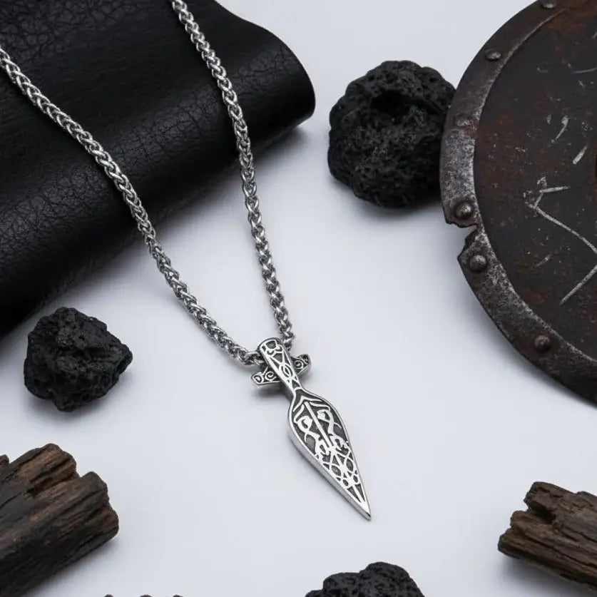Viking Sword Pendant Necklace for Men Norse Warrior Gift Set Stainless Steel-3