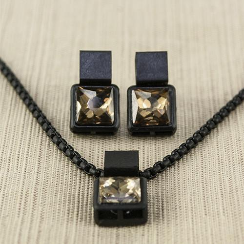 Coal Necklace Tan Gunmetal Snake Chain with Cubic Plum Crystals 17 Inch