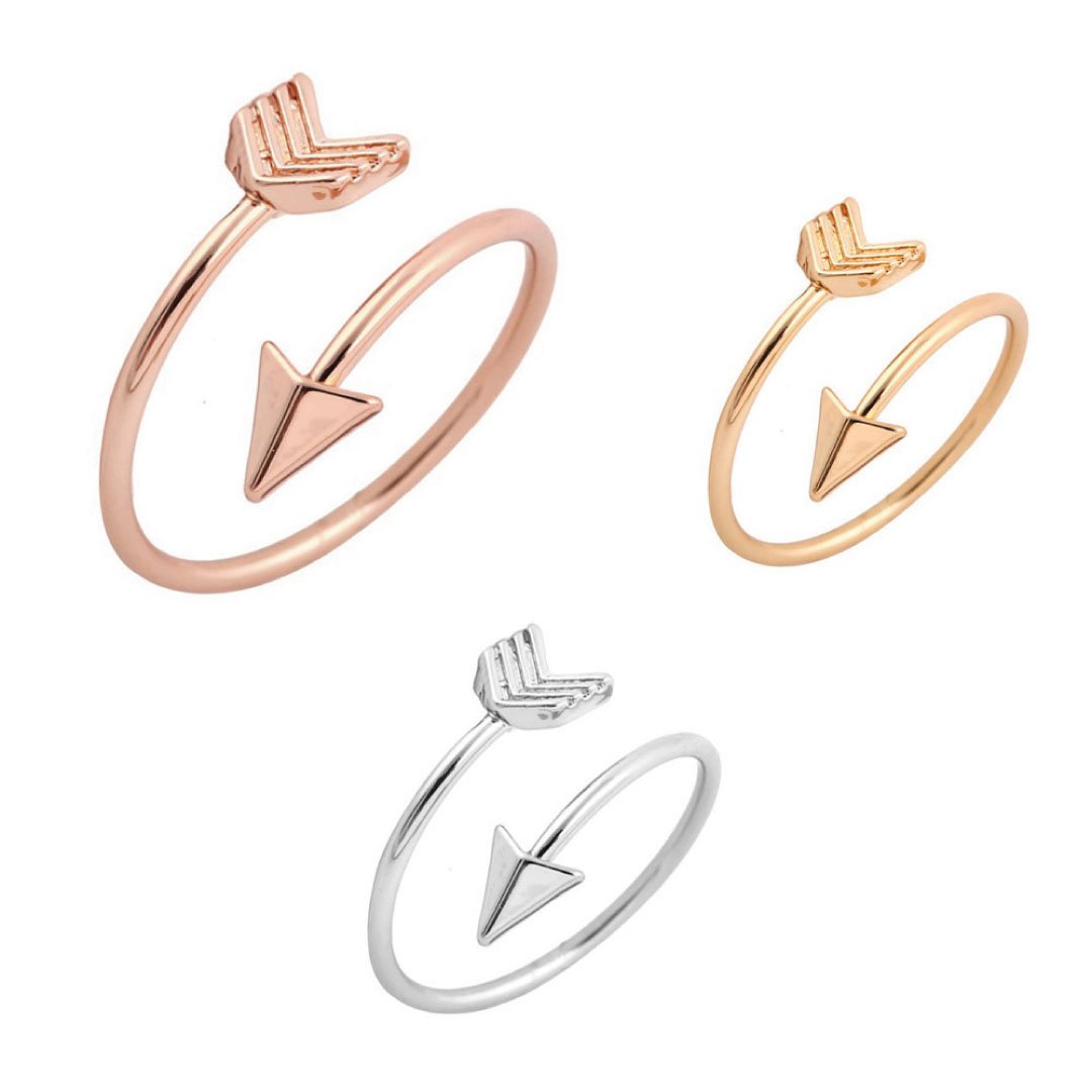 Adjustable Delicate Arrow Ring Silver Gold Rose Gold Plated-0
