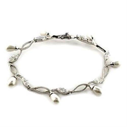 LOA542 Rhodium 925 Sterling Silver Bracelet with White Synthetic Pearl-0